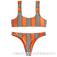 ZAFUL Women's Scoop Neck Striped Padded Tie Back Two Piece Bikini Set Orange B07BGYWZZ3